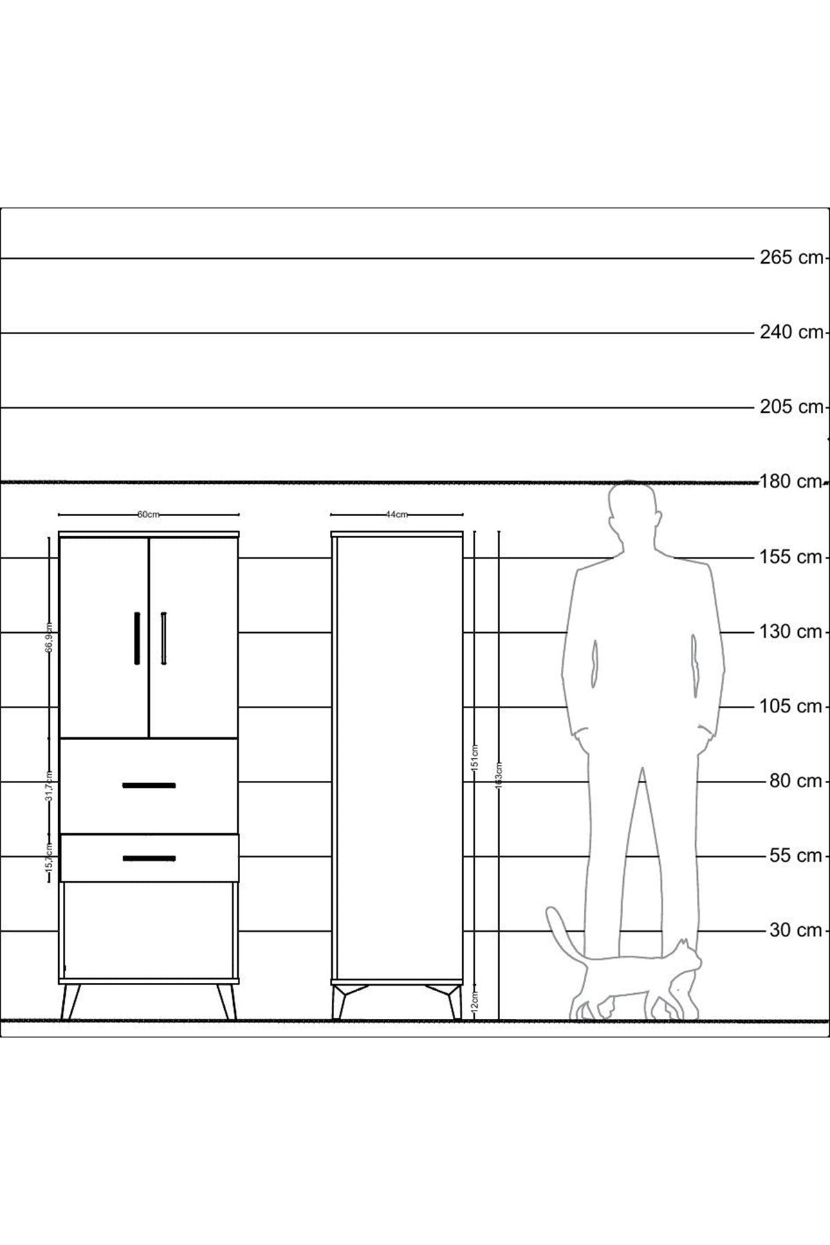 Hyperion Dolap 3 Raflı 2 Çekmeceli 2 Kapaklı 60x44x163 Çam-Antrasit