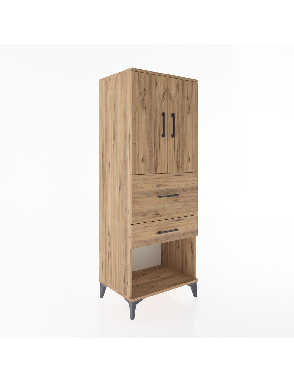 Hyperion Dolap 3 Raflı 2 Çekmeceli 2 Kapaklı 60x44x163 Çam-Çam