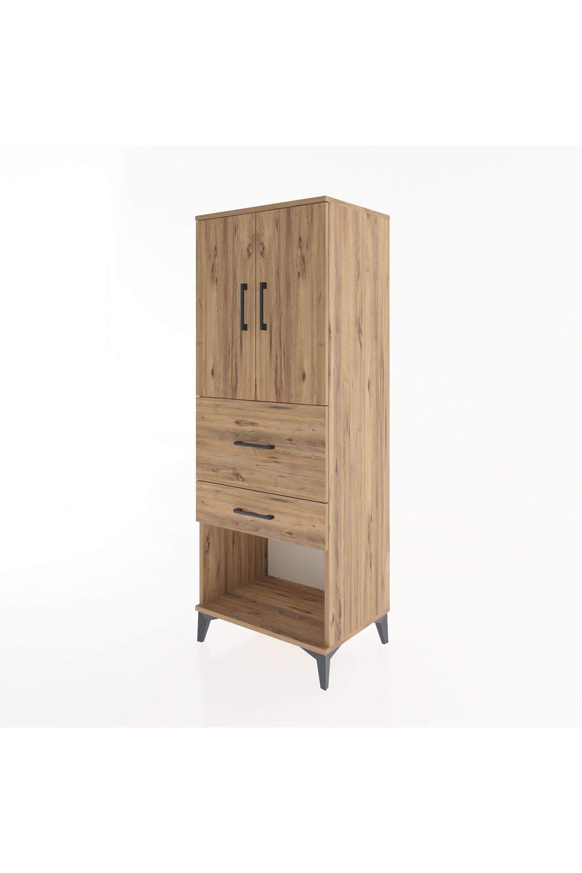 Hyperion Dolap 3 Raflı 2 Çekmeceli 2 Kapaklı 60x44x163 Çam-Çam