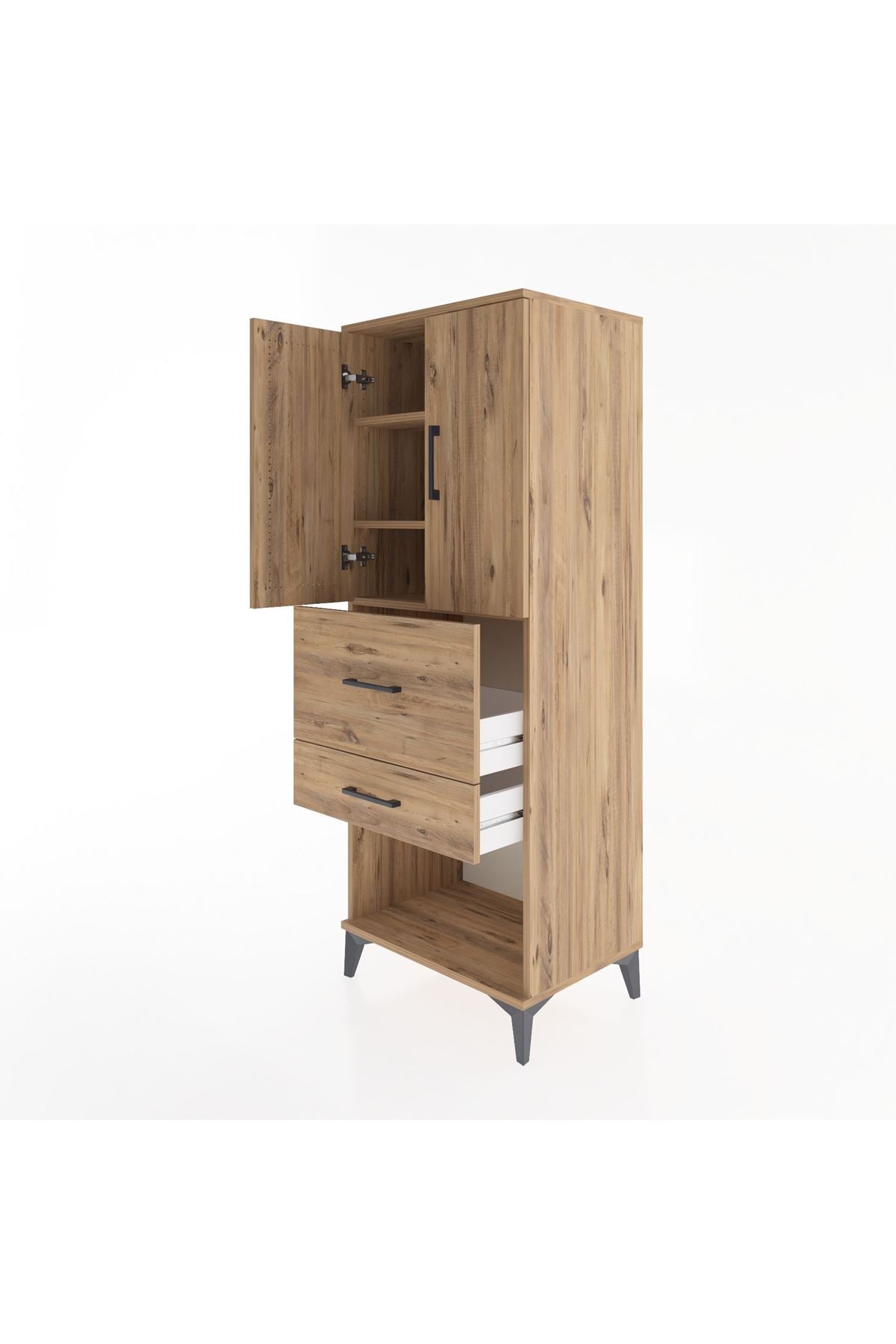 Hyperion Dolap 3 Raflı 2 Çekmeceli 2 Kapaklı 60x44x163 Çam-Çam