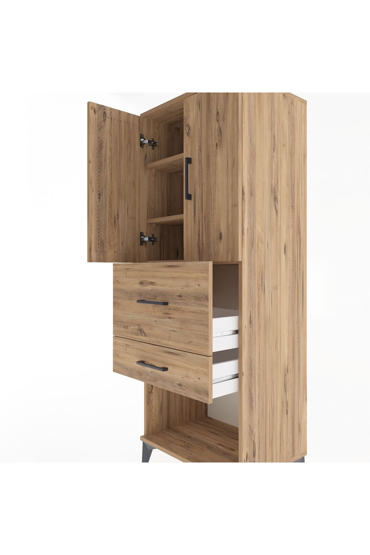 Hyperion Dolap 3 Raflı 2 Çekmeceli 2 Kapaklı 60x44x163 Çam-Çam