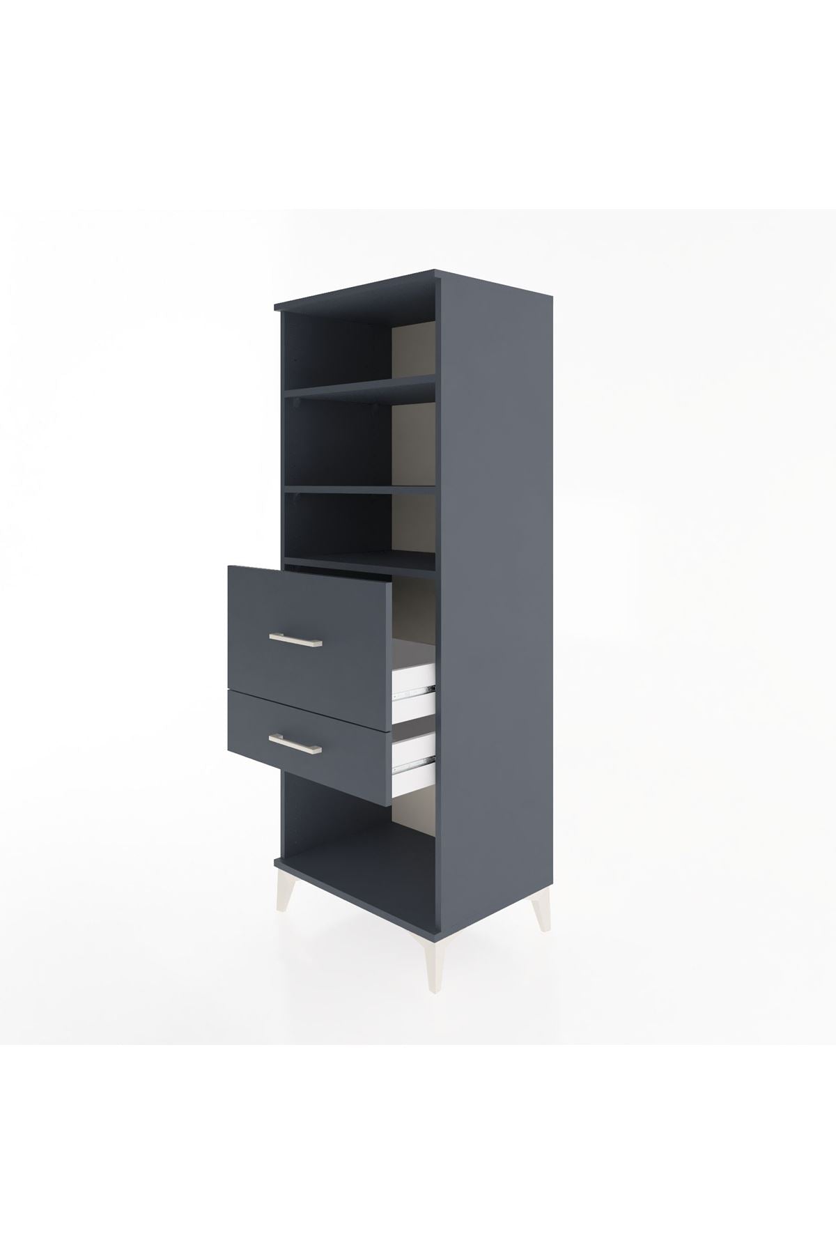 Hyperion Dolap 3 Raflı 2 Çekmeceli 60x44x163 Antrasit-Antrasit