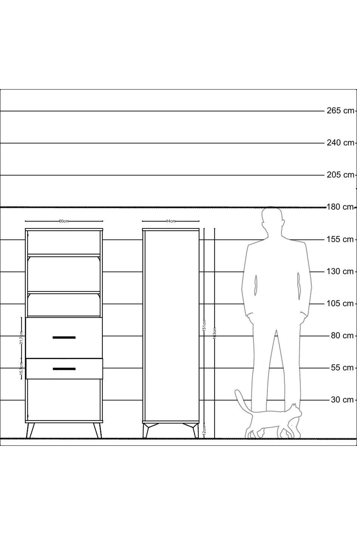 Hyperion Dolap 3 Raflı 2 Çekmeceli 60x44x163 Antrasit-Antrasit