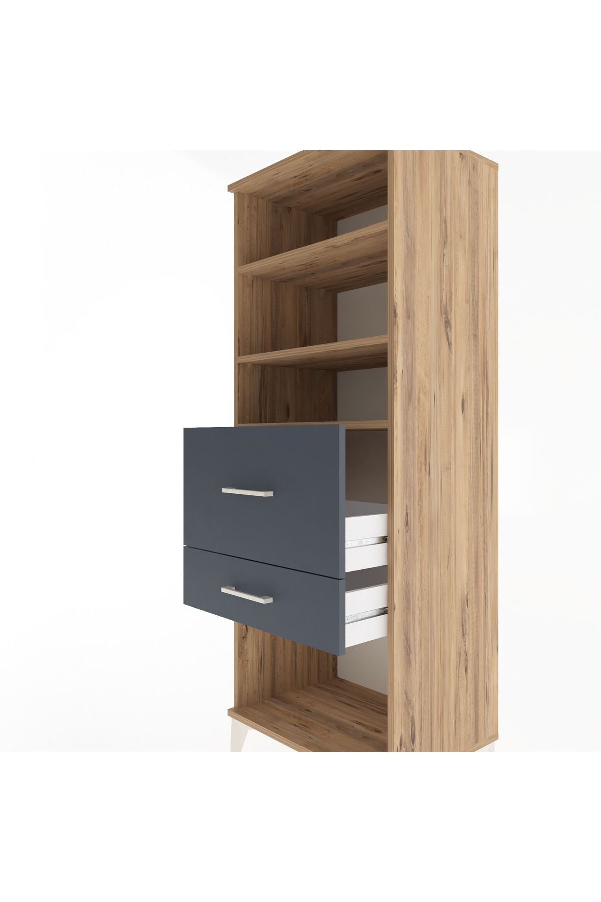 Hyperion Dolap 3 Raflı 2 Çekmeceli 60x44x163 Çam-Antrasit