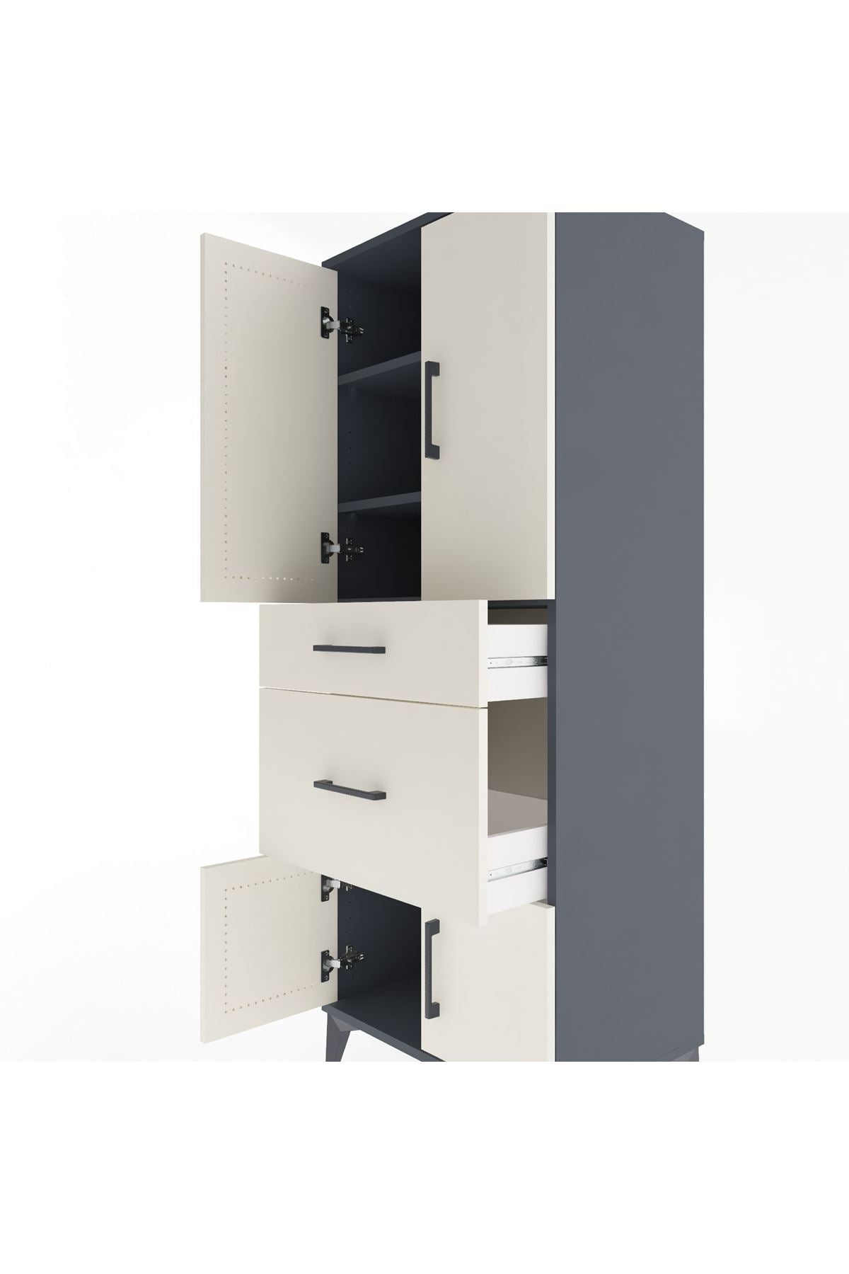 Hyperion Dolap 3 Raflı 2 Çekmeceli 4 Kapaklı 60x44x163 Antrasit-Aytaşı