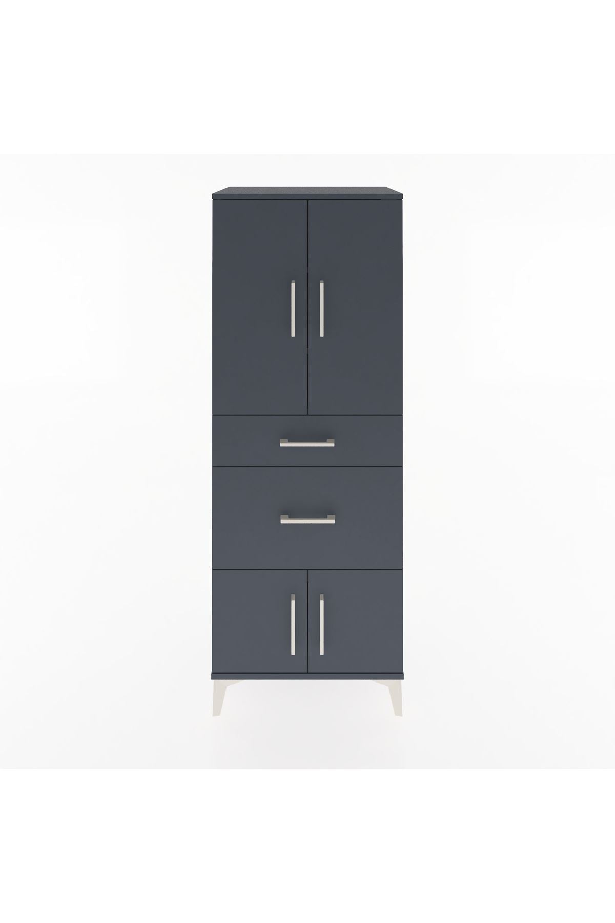 Hyperion Dolap 3 Raflı 2 Çekmeceli 4 Kapaklı 60x44x163 Antrasit-Antrasit