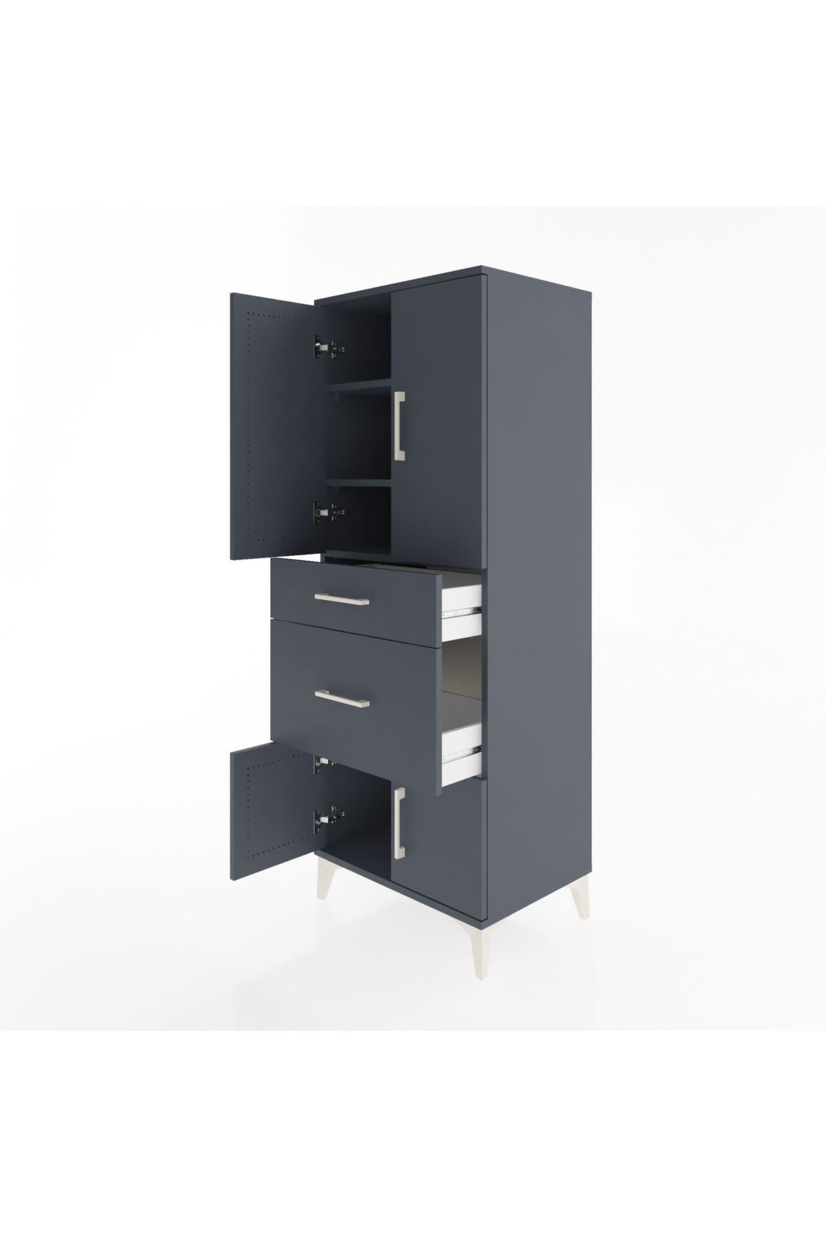 Hyperion Dolap 3 Raflı 2 Çekmeceli 4 Kapaklı 60x44x163 Antrasit-Antrasit