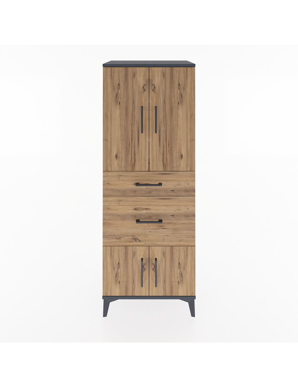 Hyperion Dolap 3 Raflı 2 Çekmeceli 4 Kapaklı 60x44x163 Antrasit-Çam