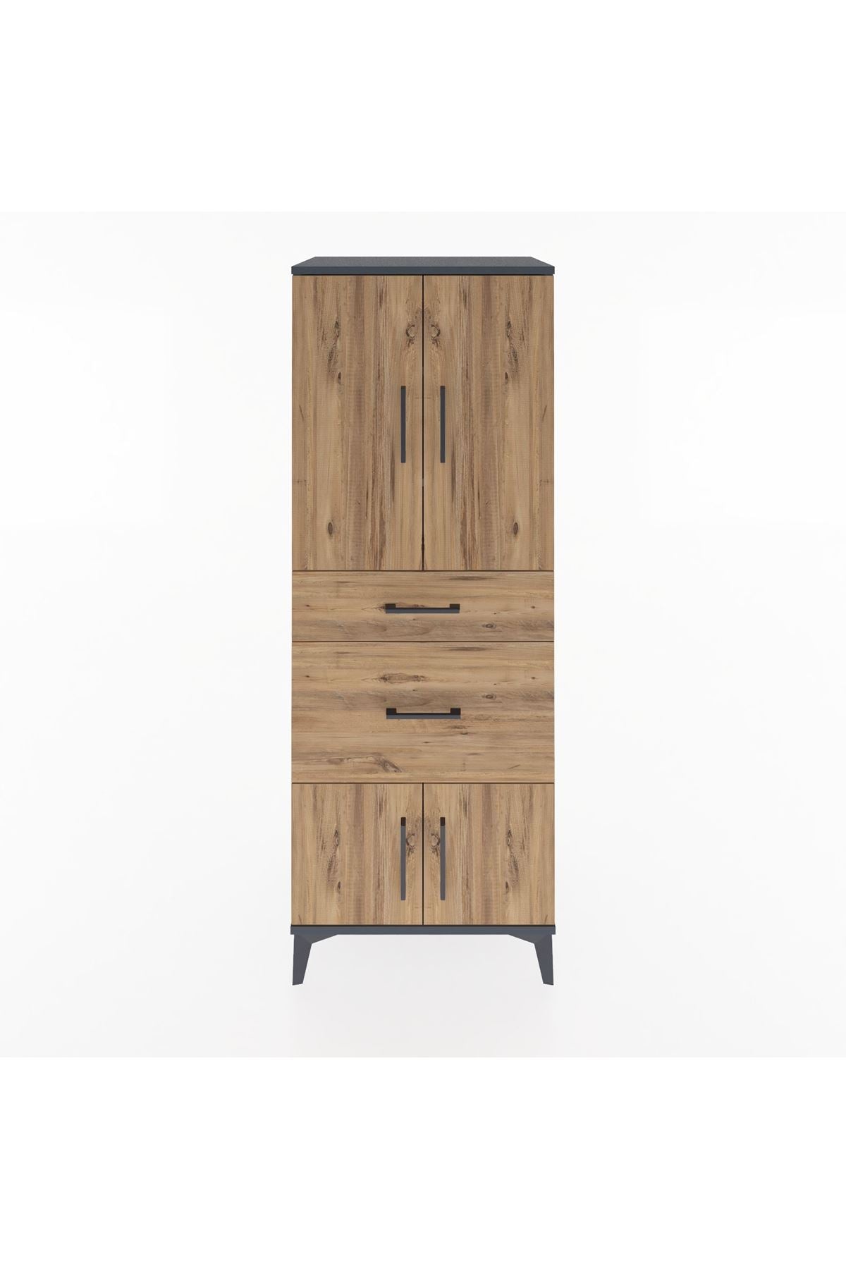 Hyperion Dolap 3 Raflı 2 Çekmeceli 4 Kapaklı 60x44x163 Antrasit-Çam