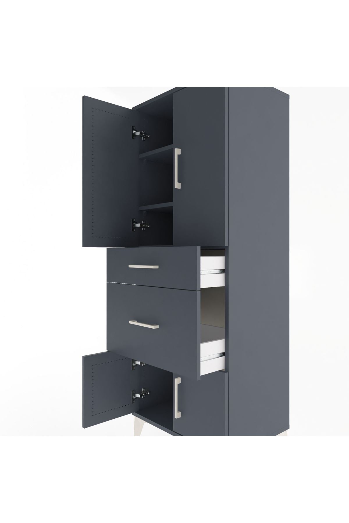 Hyperion Dolap 3 Raflı 2 Çekmeceli 4 Kapaklı 60x44x163 Antrasit-Antrasit