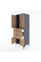 Hyperion Dolap 3 Raflı 2 Çekmeceli 4 Kapaklı 60x44x163 Antrasit-Çam
