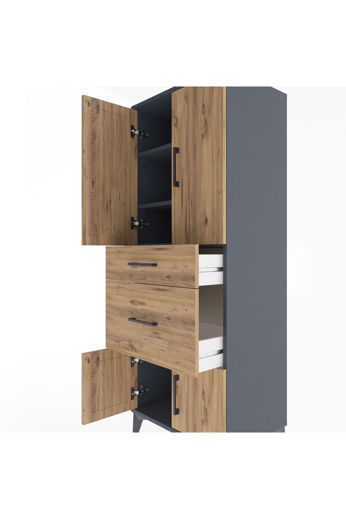 Hyperion Dolap 3 Raflı 2 Çekmeceli 4 Kapaklı 60x44x163 Antrasit-Çam