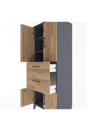 Hyperion Dolap 3 Raflı 2 Çekmeceli 4 Kapaklı 60x44x163 Antrasit-Çam