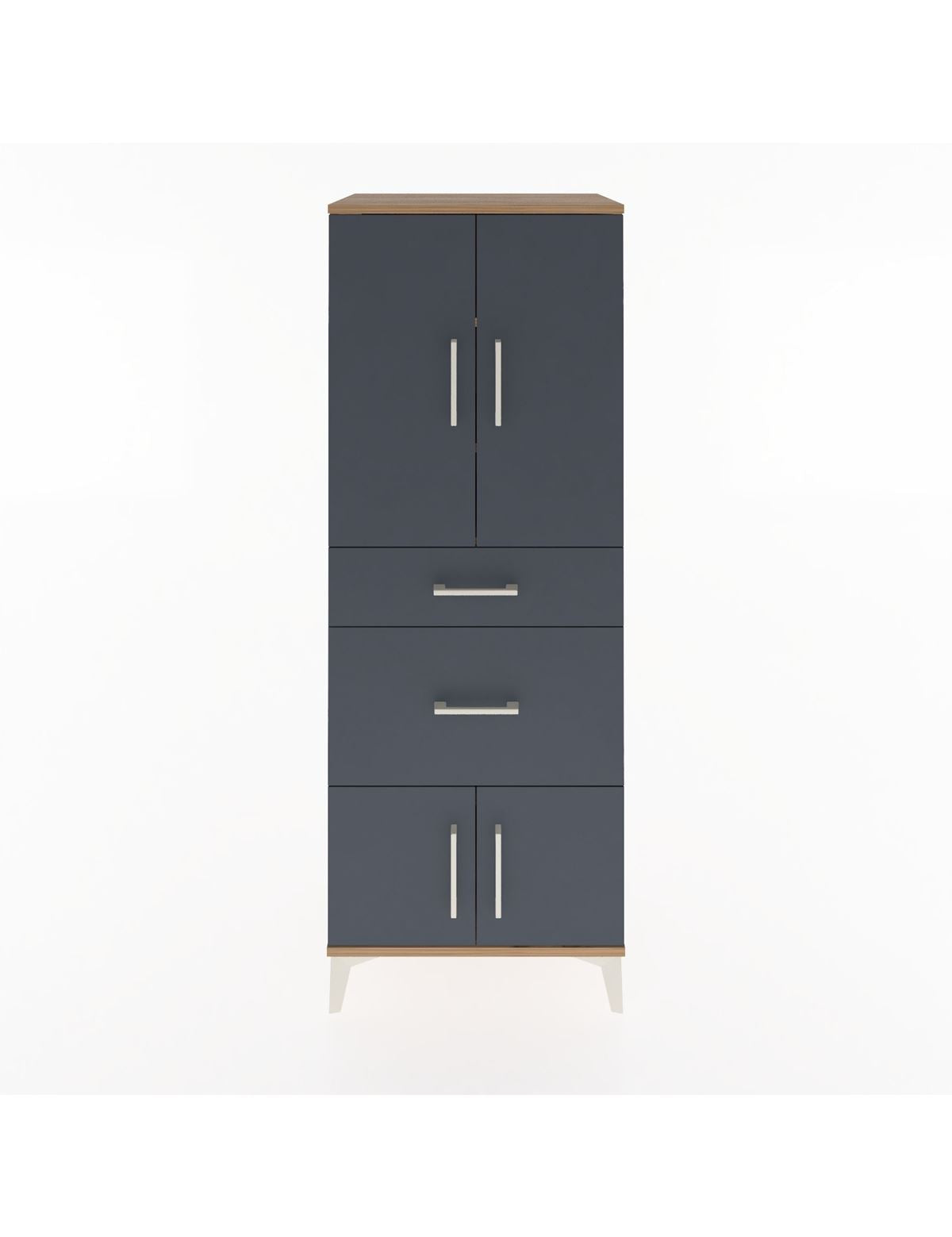 Hyperion Dolap 3 Raflı 2 Çekmeceli 4 Kapaklı 60x44x163 Çam-Antrasit