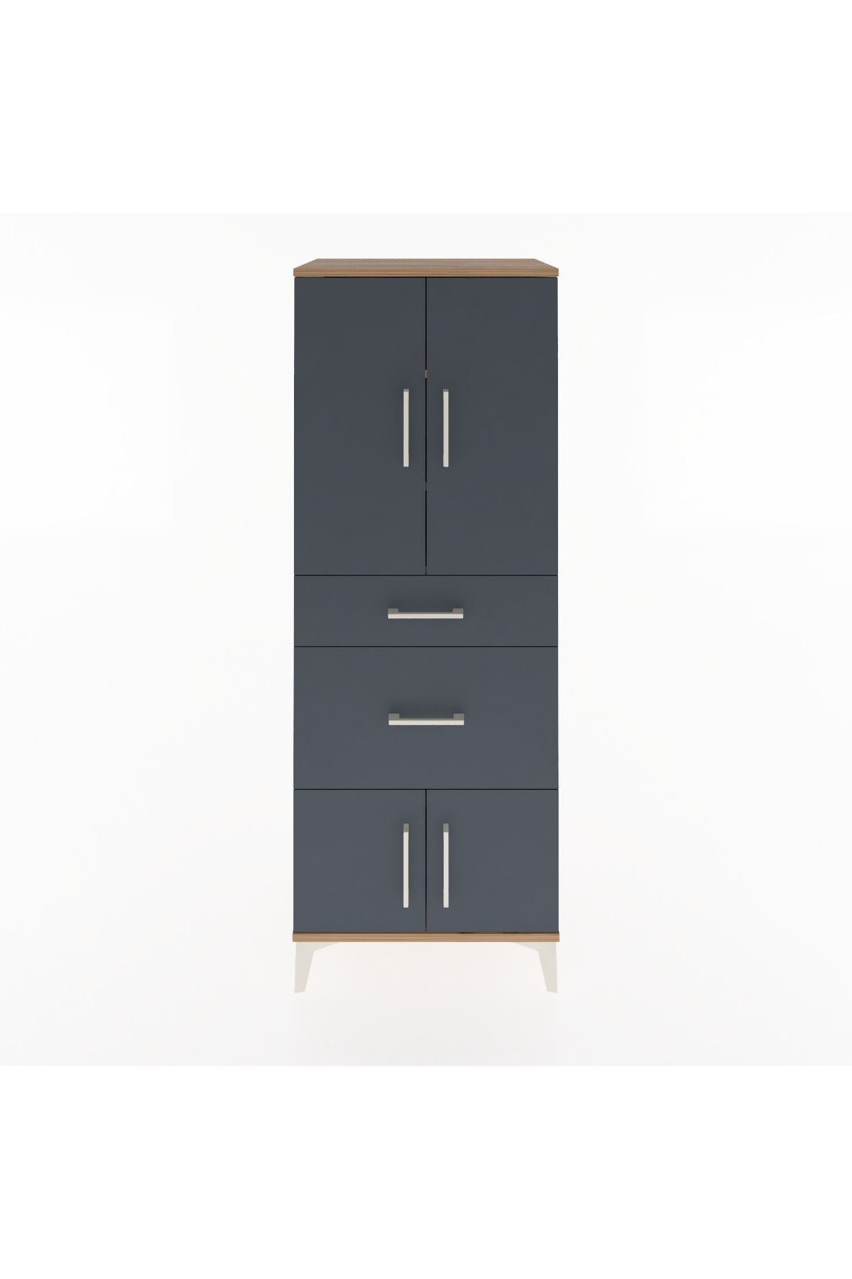Hyperion Dolap 3 Raflı 2 Çekmeceli 4 Kapaklı 60x44x163 Çam-Antrasit