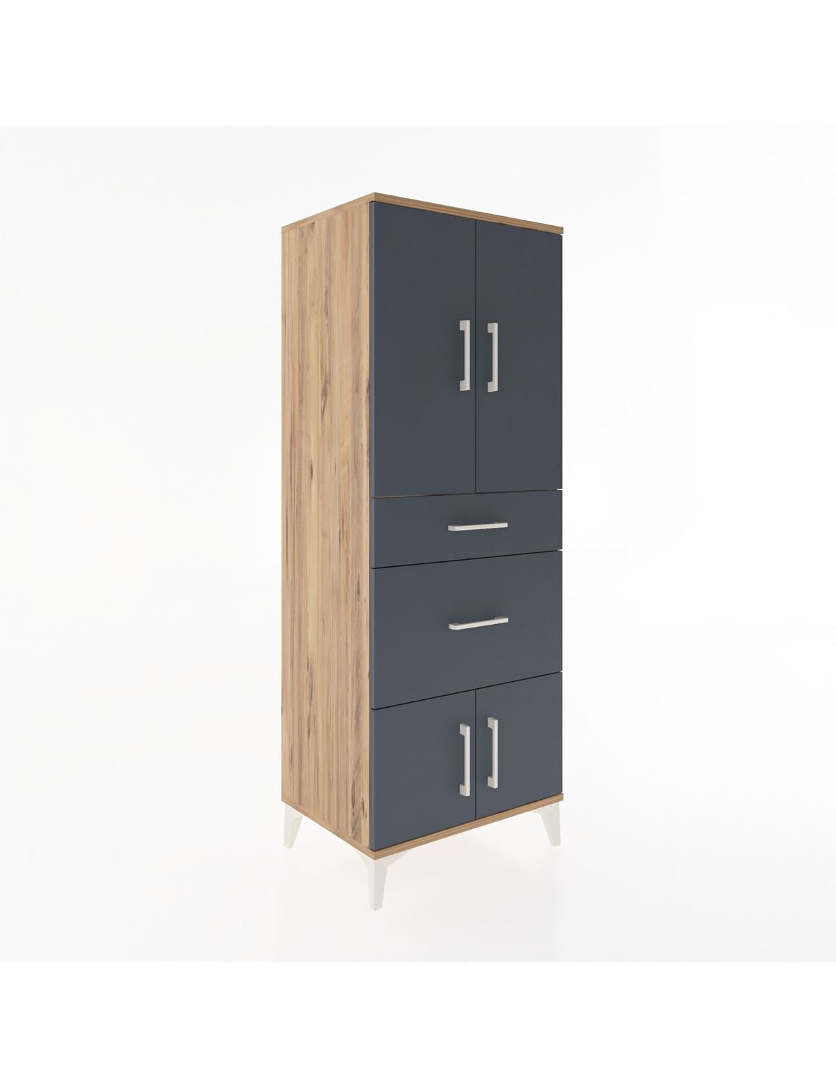 Hyperion Dolap 3 Raflı 2 Çekmeceli 4 Kapaklı 60x44x163 Çam-Antrasit