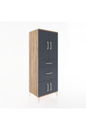 Hyperion Dolap 3 Raflı 2 Çekmeceli 4 Kapaklı 60x44x163 Çam-Antrasit