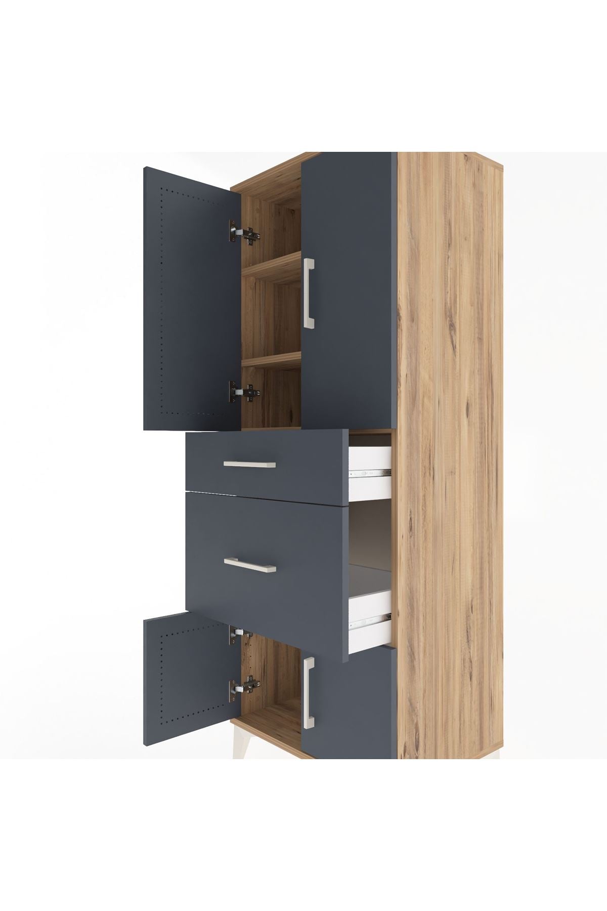 Hyperion Dolap 3 Raflı 2 Çekmeceli 4 Kapaklı 60x44x163 Çam-Antrasit