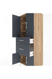 Hyperion Dolap 3 Raflı 2 Çekmeceli 4 Kapaklı 60x44x163 Çam-Antrasit