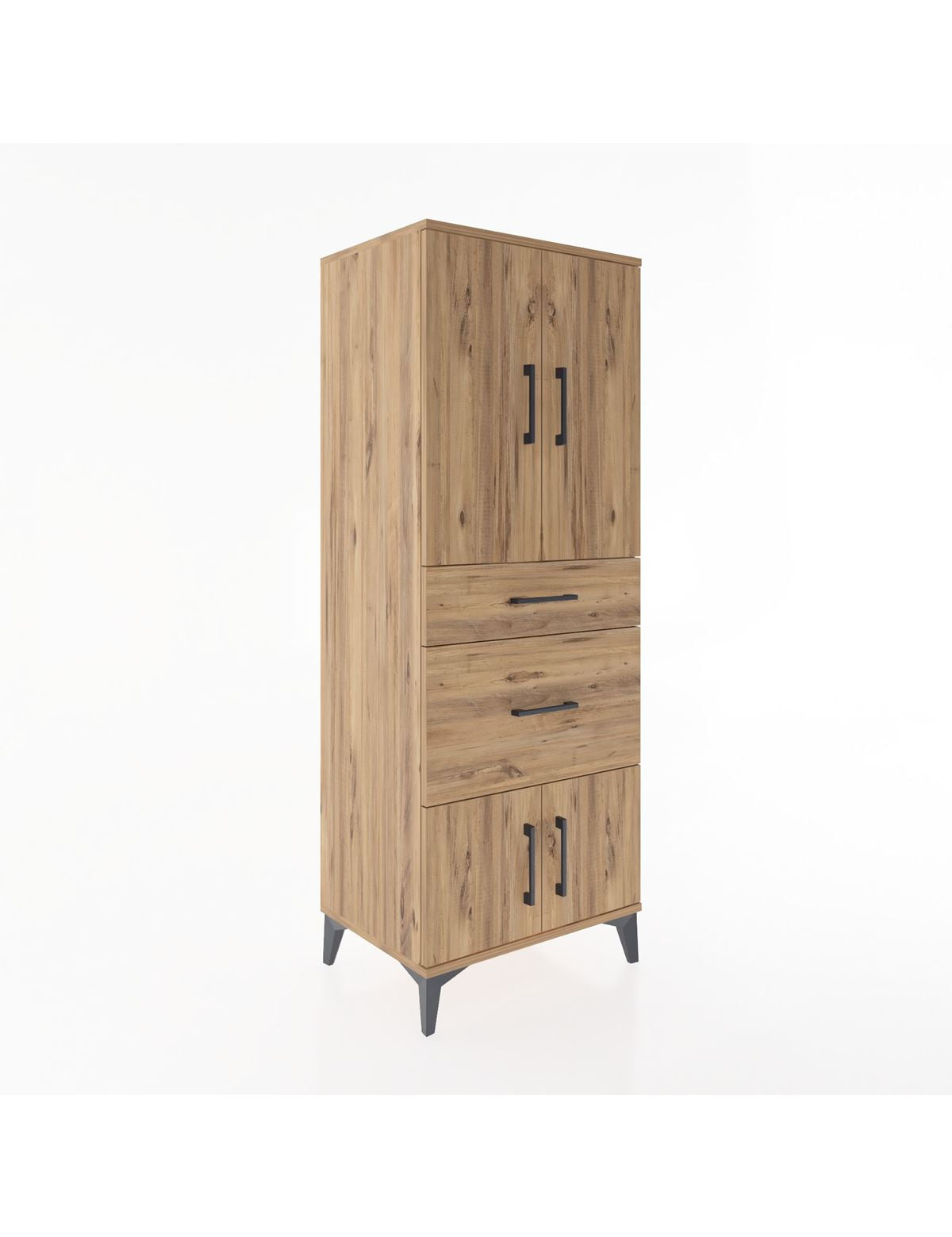 Hyperion Dolap 3 Raflı 2 Çekmeceli 4 Kapaklı 60x44x163 Çam-Çam