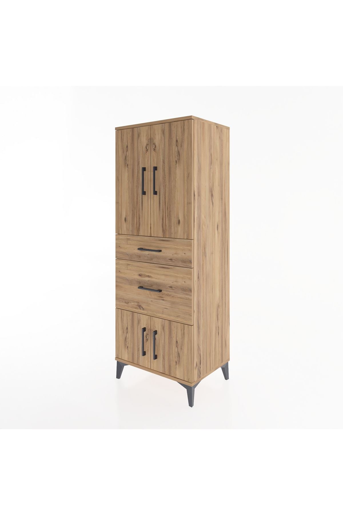 Hyperion Dolap 3 Raflı 2 Çekmeceli 4 Kapaklı 60x44x163 Çam-Çam