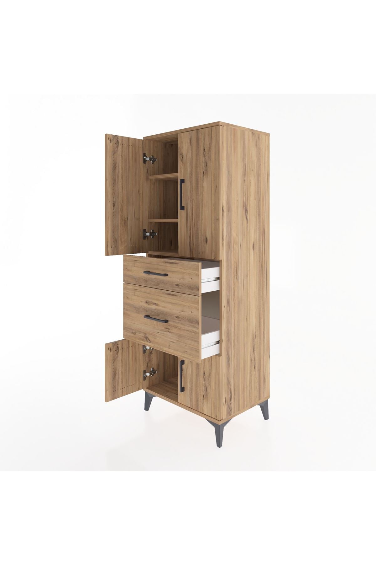 Hyperion Dolap 3 Raflı 2 Çekmeceli 4 Kapaklı 60x44x163 Çam-Çam