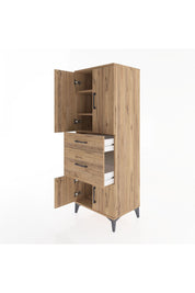Hyperion Dolap 3 Raflı 2 Çekmeceli 4 Kapaklı 60x44x163 Çam-Çam