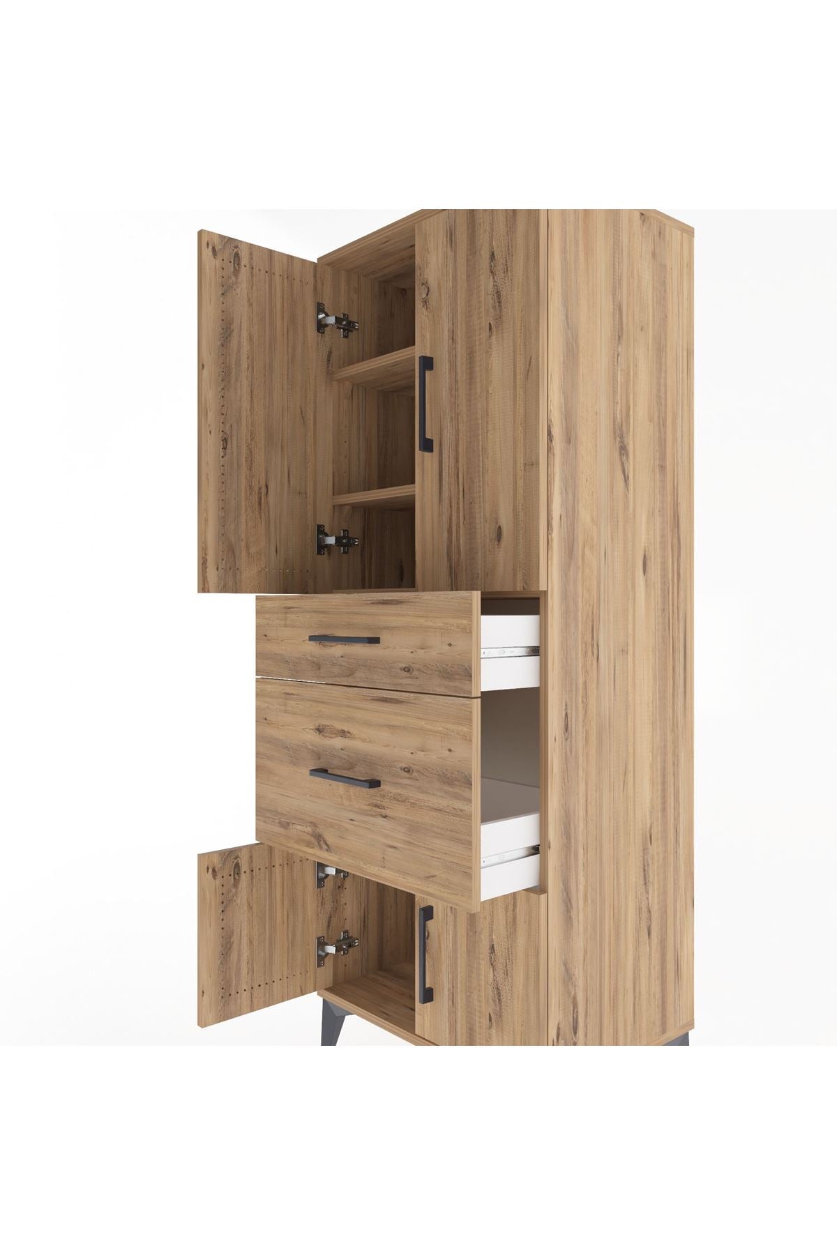 Hyperion Dolap 3 Raflı 2 Çekmeceli 4 Kapaklı 60x44x163 Çam-Çam