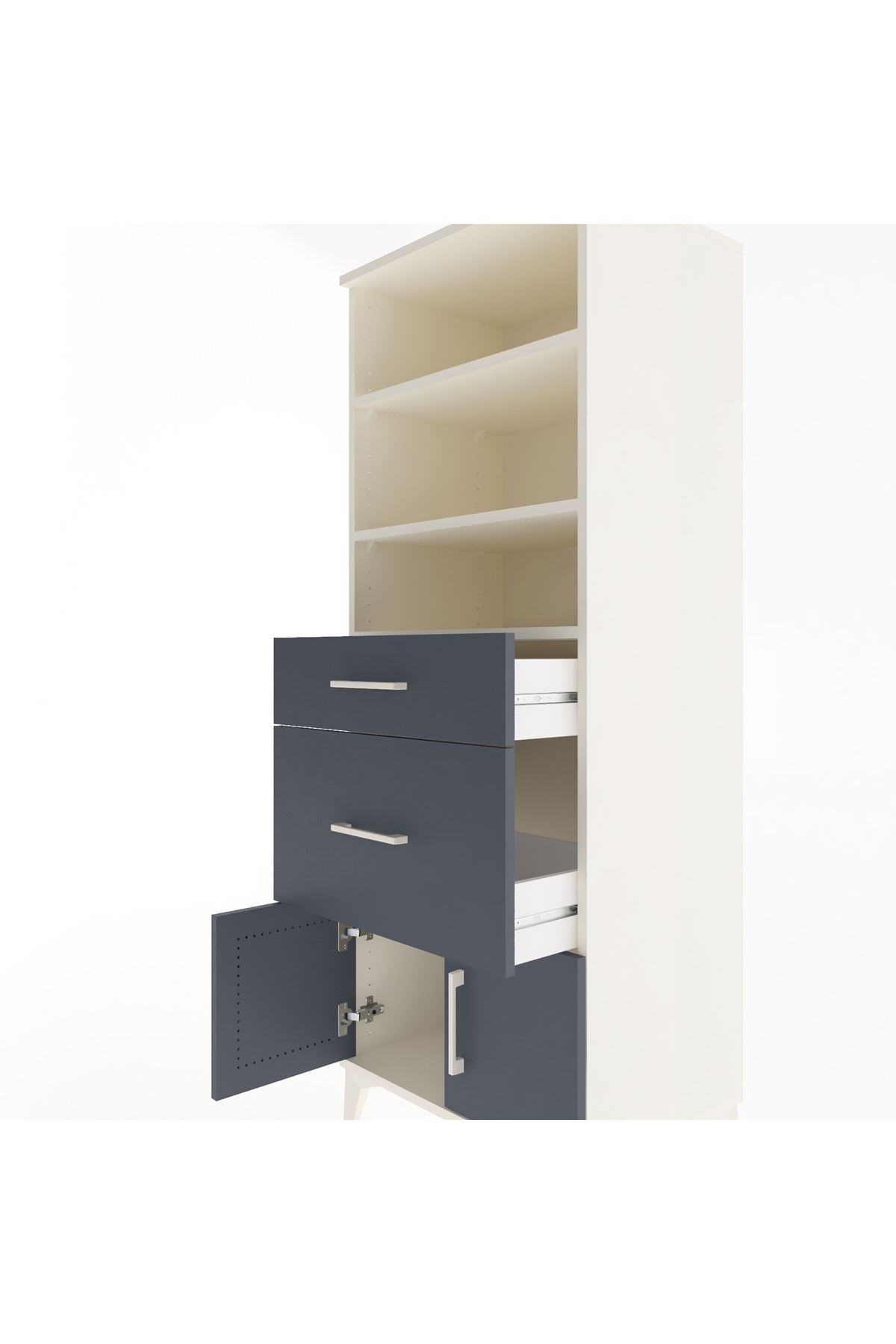 Hyperion Dolap 3 Raflı 2 Çekmeceli 2 Kapaklı 60x44x163 Aytaşı-Antrasit