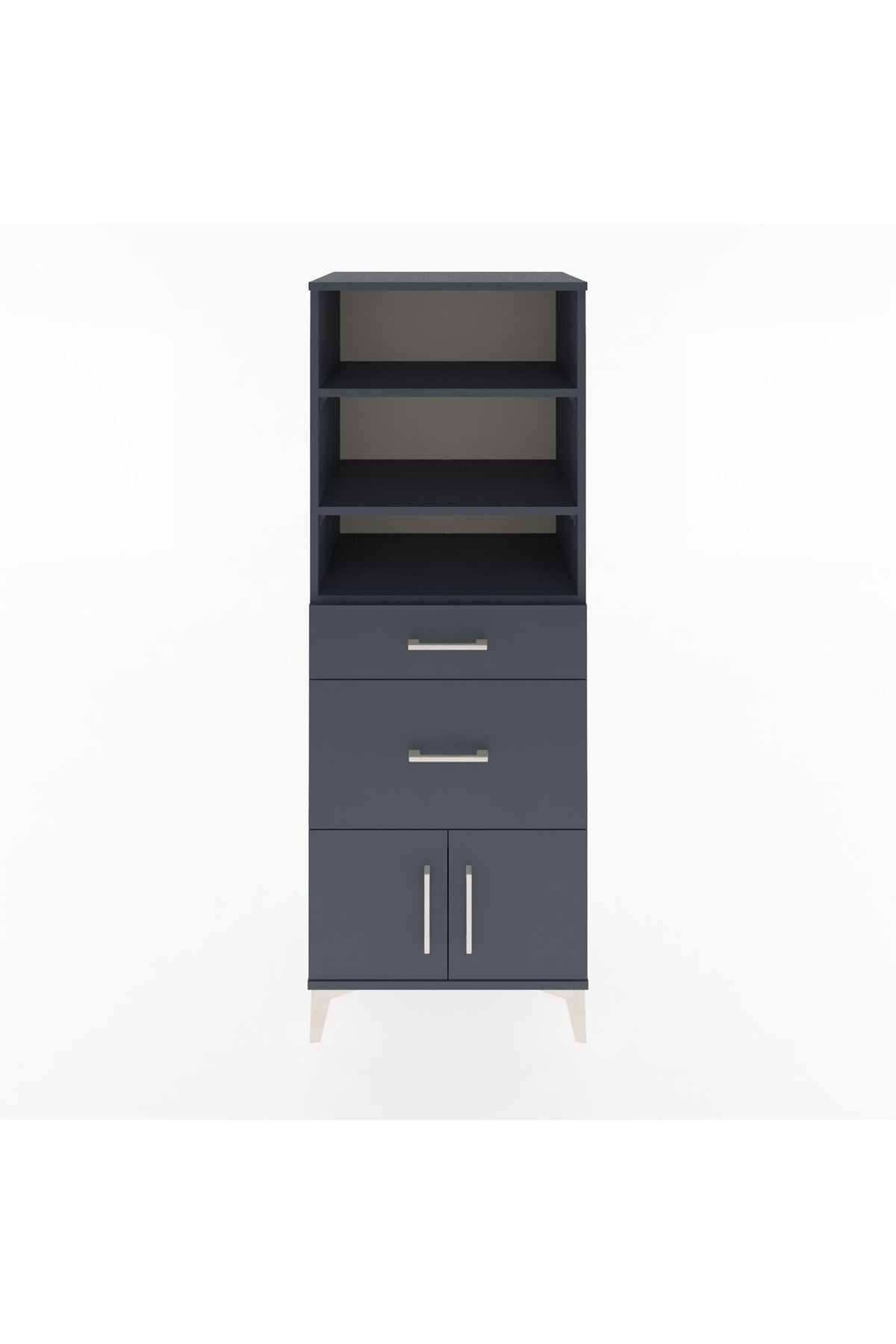 Hyperion Dolap 3 Raflı 2 Çekmeceli 2 Kapaklı 60x44x163 Antrasit-Antrasit