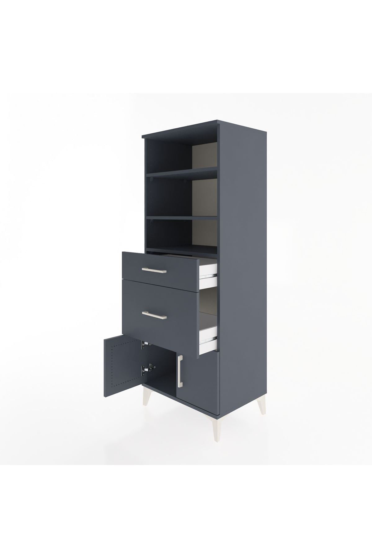 Hyperion Dolap 3 Raflı 2 Çekmeceli 2 Kapaklı 60x44x163 Antrasit-Antrasit