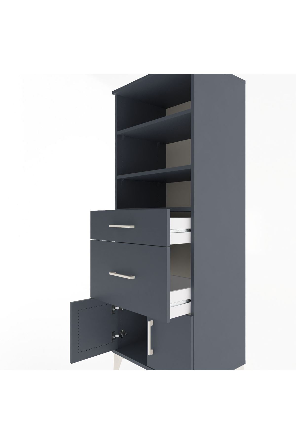 Hyperion Dolap 3 Raflı 2 Çekmeceli 2 Kapaklı 60x44x163 Antrasit-Antrasit