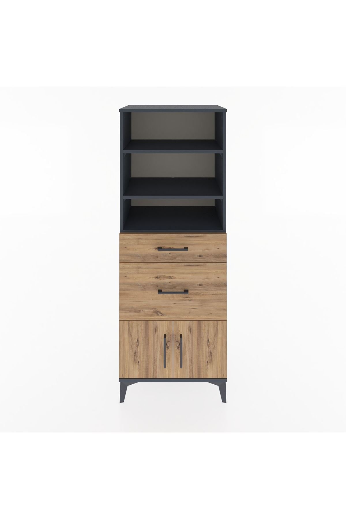 Hyperion Dolap 3 Raflı 2 Çekmeceli 2 Kapaklı 60x44x163 Antrasit-Çam