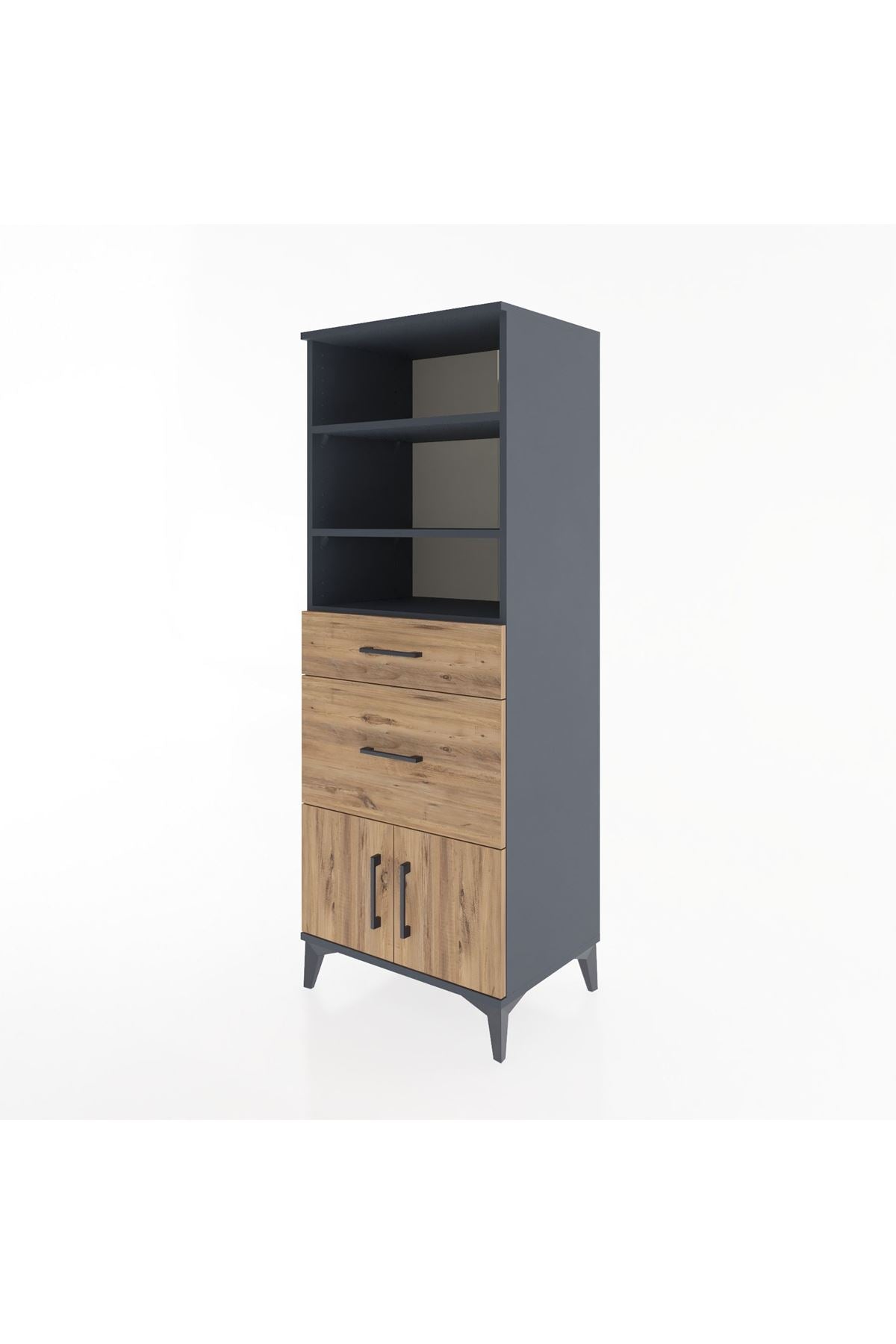 Hyperion Dolap 3 Raflı 2 Çekmeceli 2 Kapaklı 60x44x163 Antrasit-Çam
