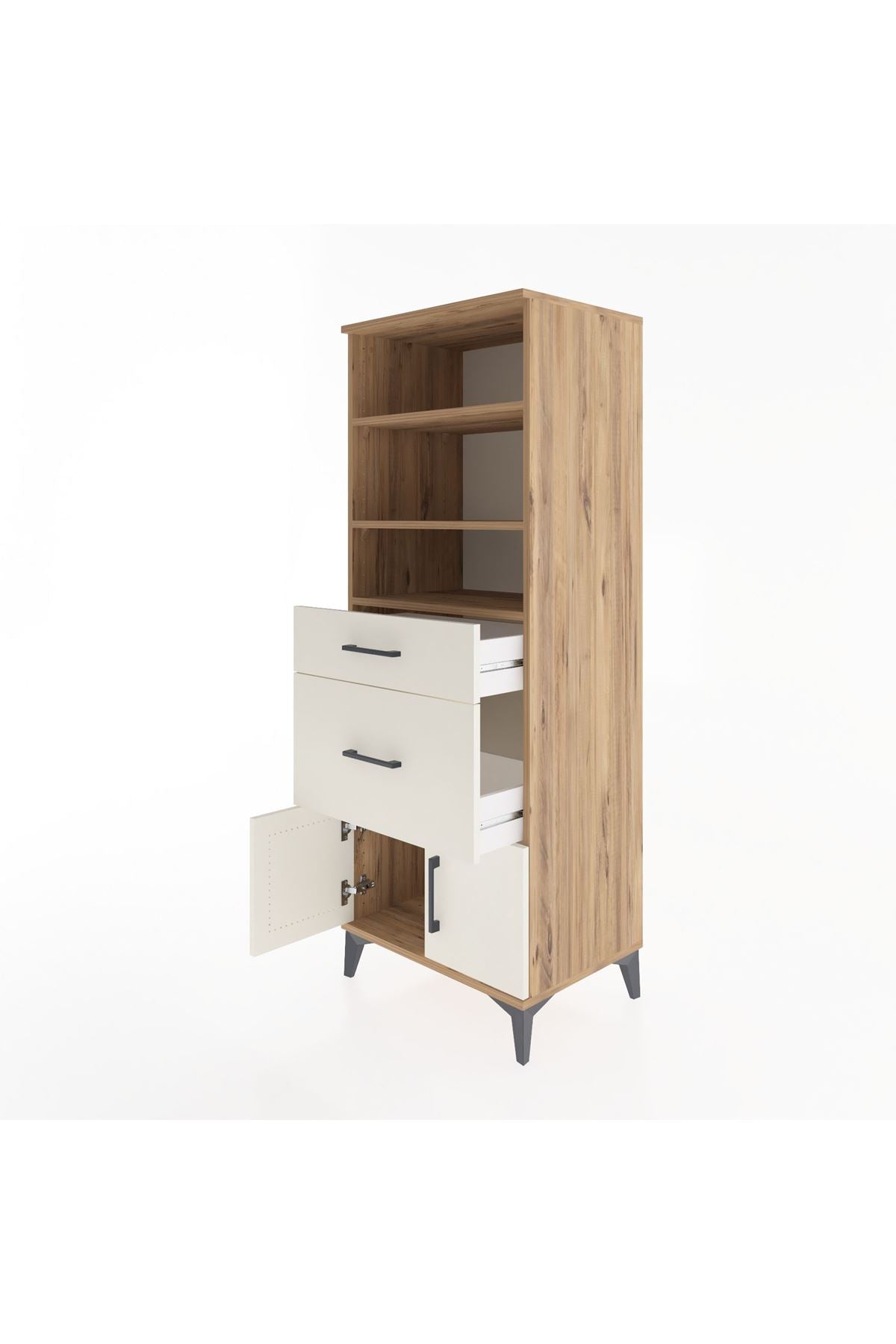 Hyperion Dolap 3 Raflı 2 Çekmeceli 2 Kapaklı 60x44x163 Çam-Aytaşı