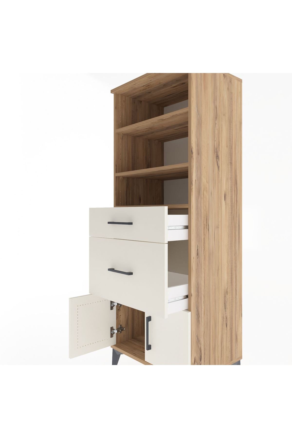 Hyperion Dolap 3 Raflı 2 Çekmeceli 2 Kapaklı 60x44x163 Çam-Aytaşı