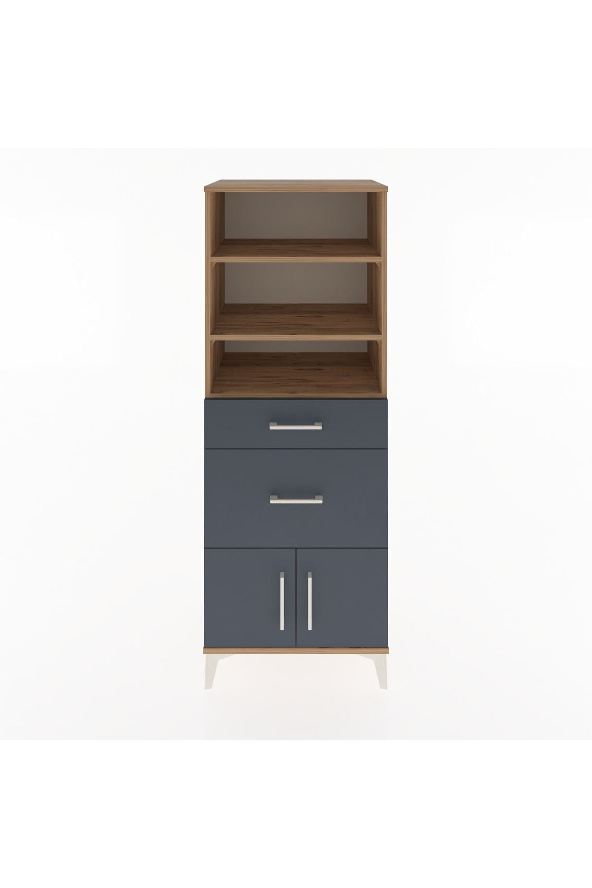 Hyperion Dolap 3 Raflı 2 Çekmeceli 2 Kapaklı 60x44x163 Çam-Antrasit