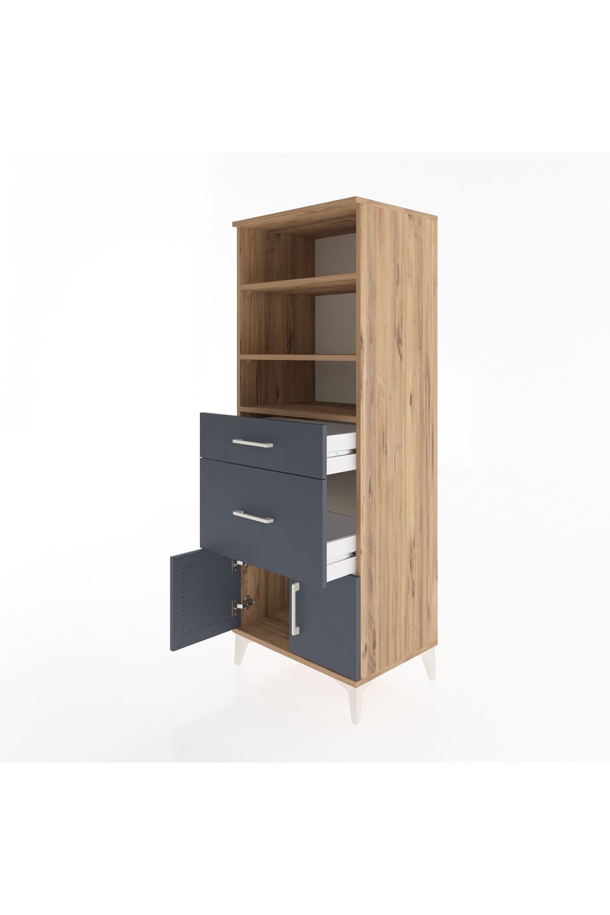 Hyperion Dolap 3 Raflı 2 Çekmeceli 2 Kapaklı 60x44x163 Çam-Antrasit