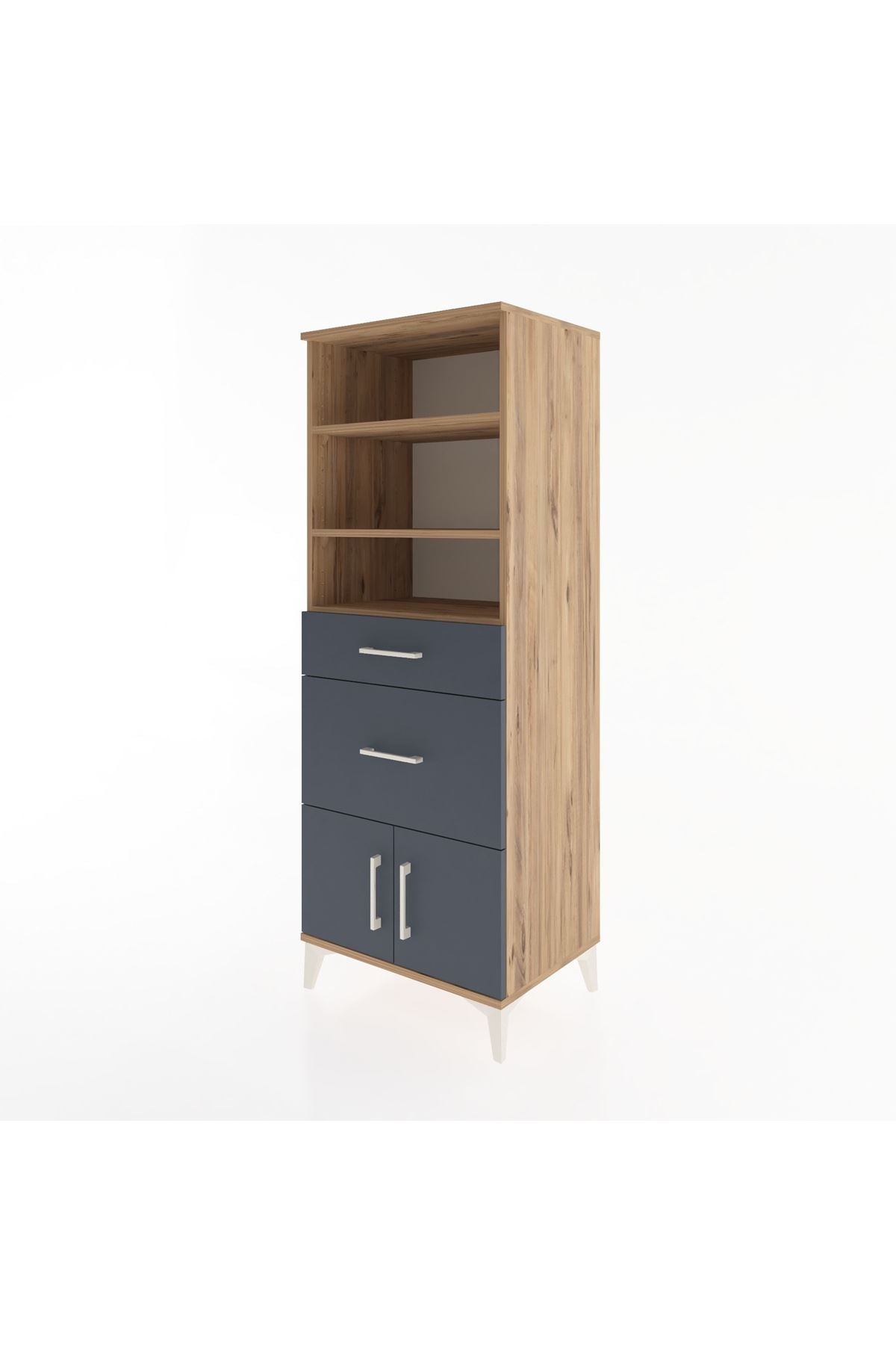 Hyperion Dolap 3 Raflı 2 Çekmeceli 2 Kapaklı 60x44x163 Çam-Antrasit