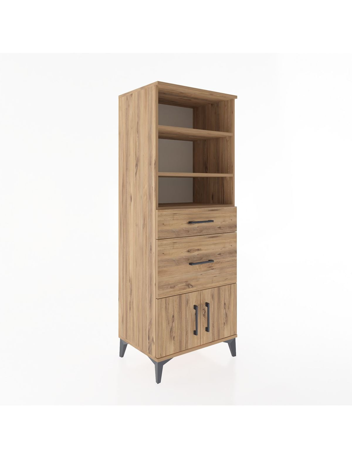 Hyperion Dolap 3 Raflı 2 Çekmeceli 2 Kapaklı 60x44x163 Çam-Çam