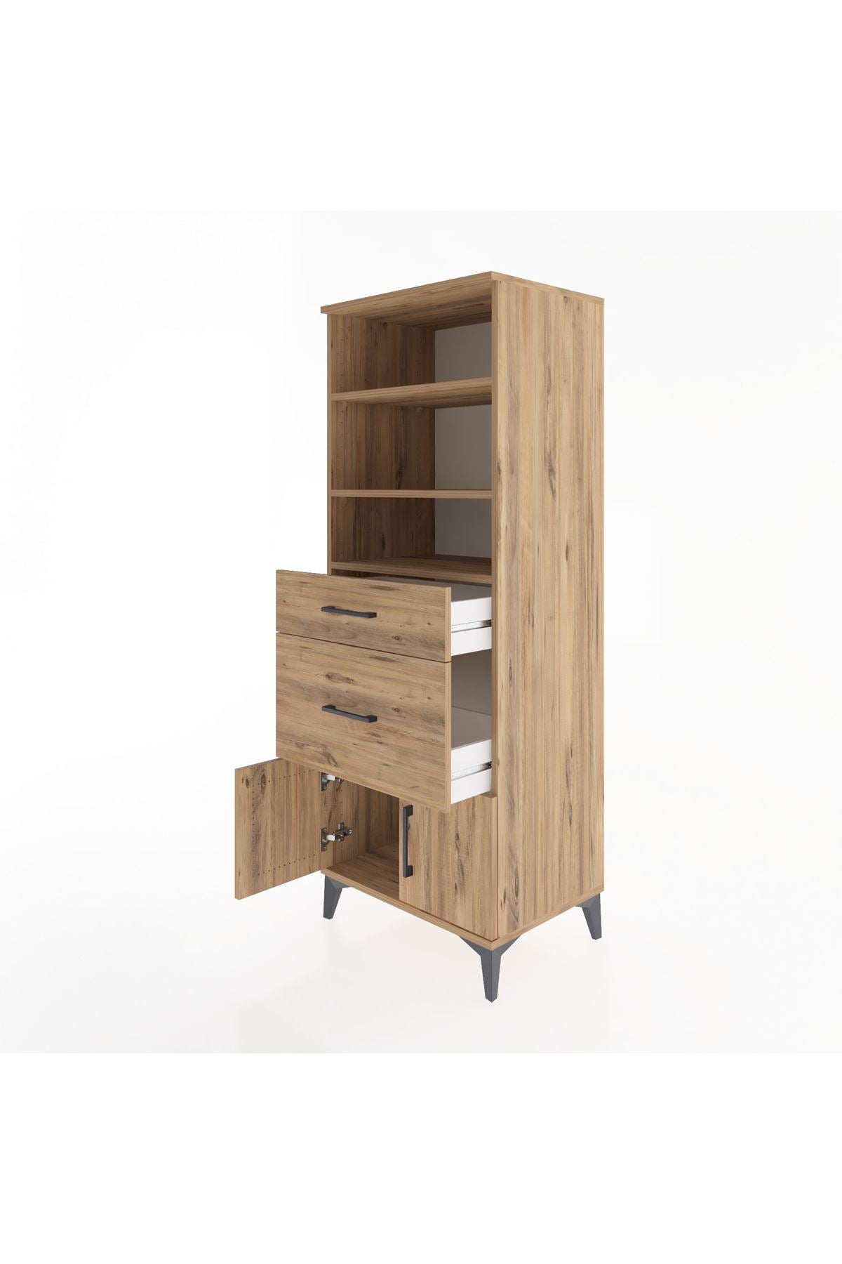 Hyperion Dolap 3 Raflı 2 Çekmeceli 2 Kapaklı 60x44x163 Çam-Çam