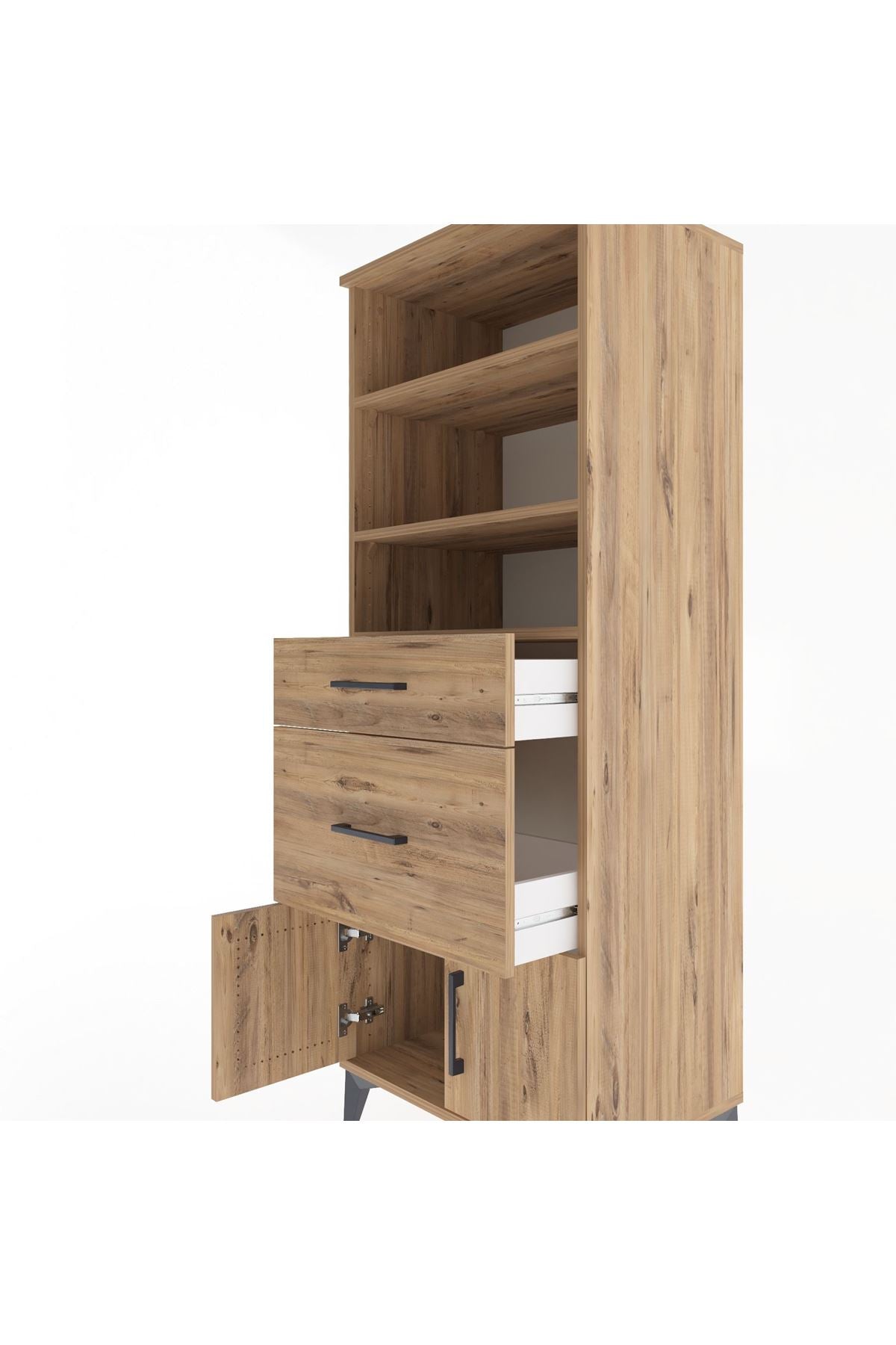 Hyperion Dolap 3 Raflı 2 Çekmeceli 2 Kapaklı 60x44x163 Çam-Çam