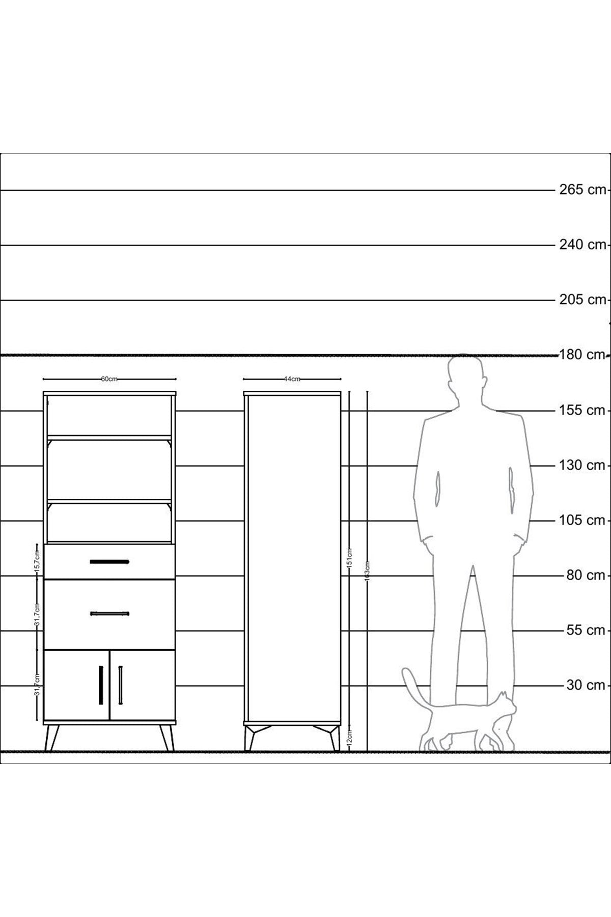 Hyperion Dolap 3 Raflı 2 Çekmeceli 2 Kapaklı 60x44x163 Çam-Çam