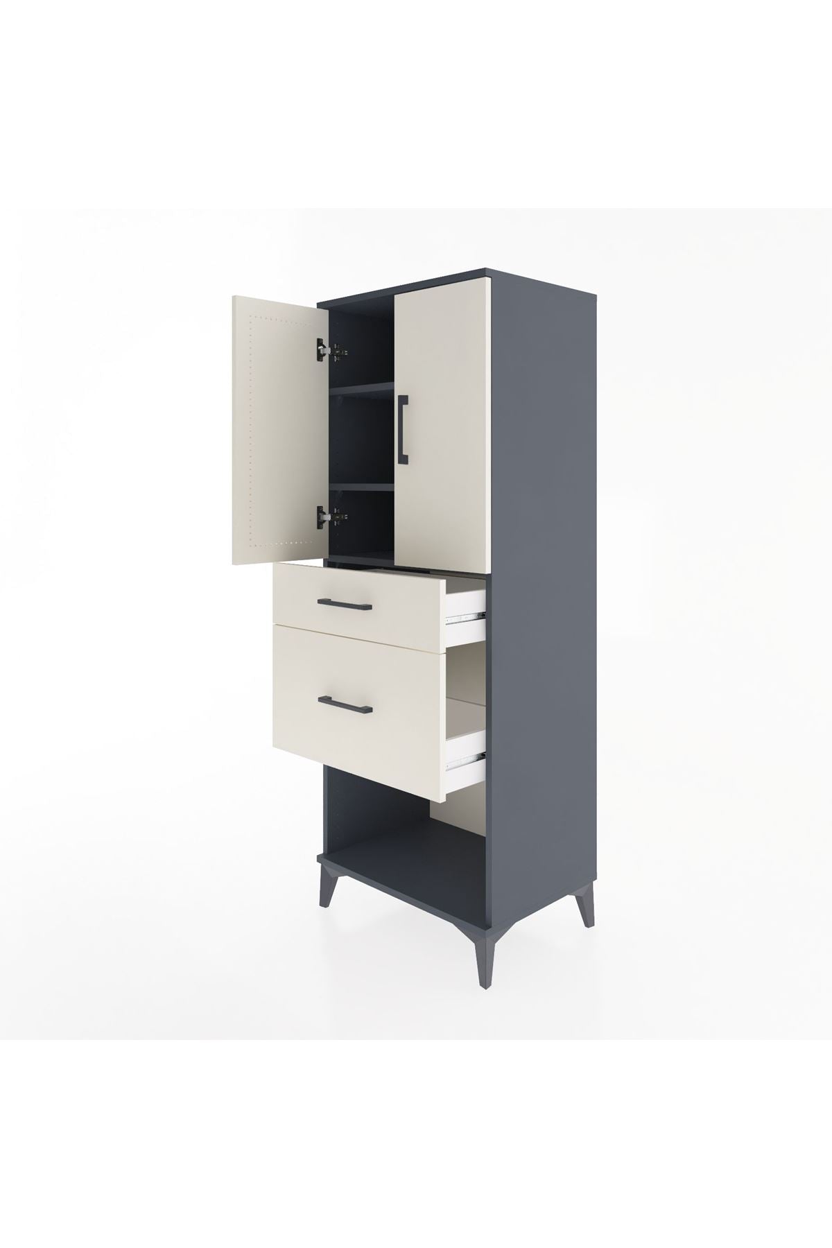 Hyperion Dolap 3 Raflı 2 Çekmeceli 2 Kapaklı 60x44x163 Antrasit-Aytaşı