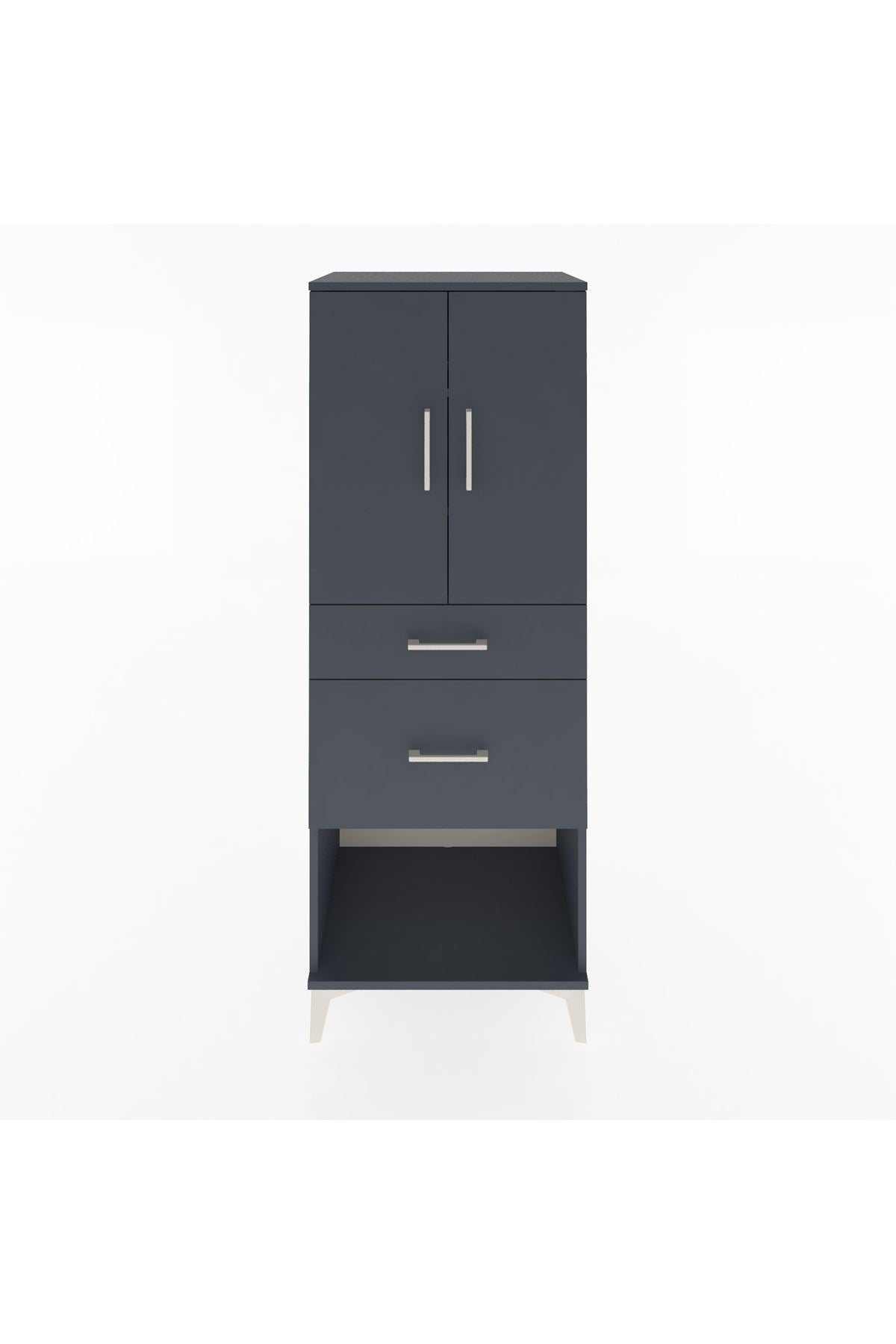 Hyperion Dolap 3 Raflı 2 Çekmeceli 2 Kapaklı 60x44x163 Antrasit-Antrasit