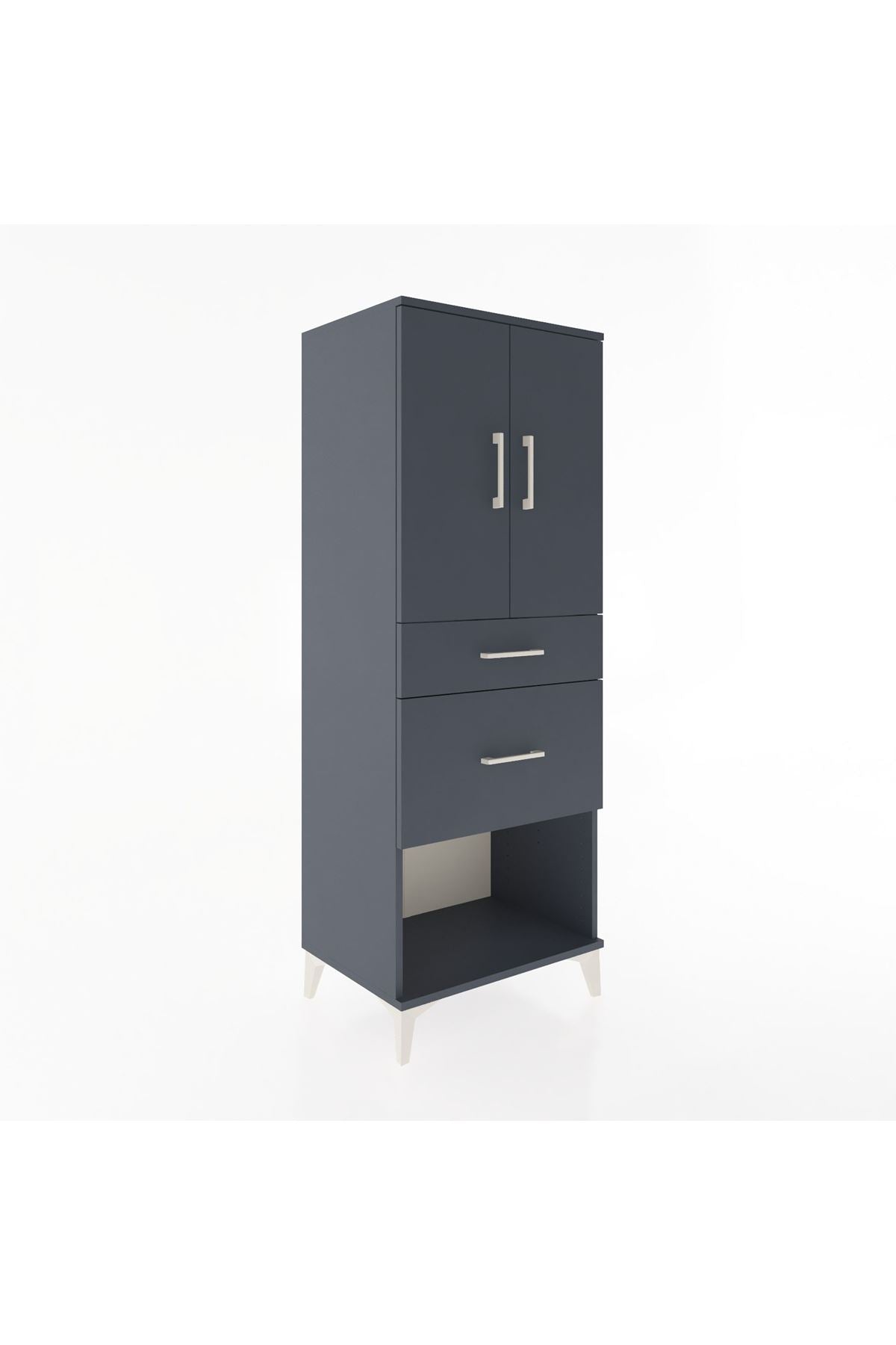 Hyperion Dolap 3 Raflı 2 Çekmeceli 2 Kapaklı 60x44x163 Antrasit-Antrasit