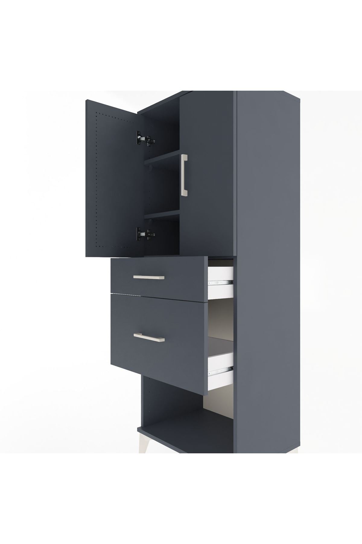 Hyperion Dolap 3 Raflı 2 Çekmeceli 2 Kapaklı 60x44x163 Antrasit-Antrasit