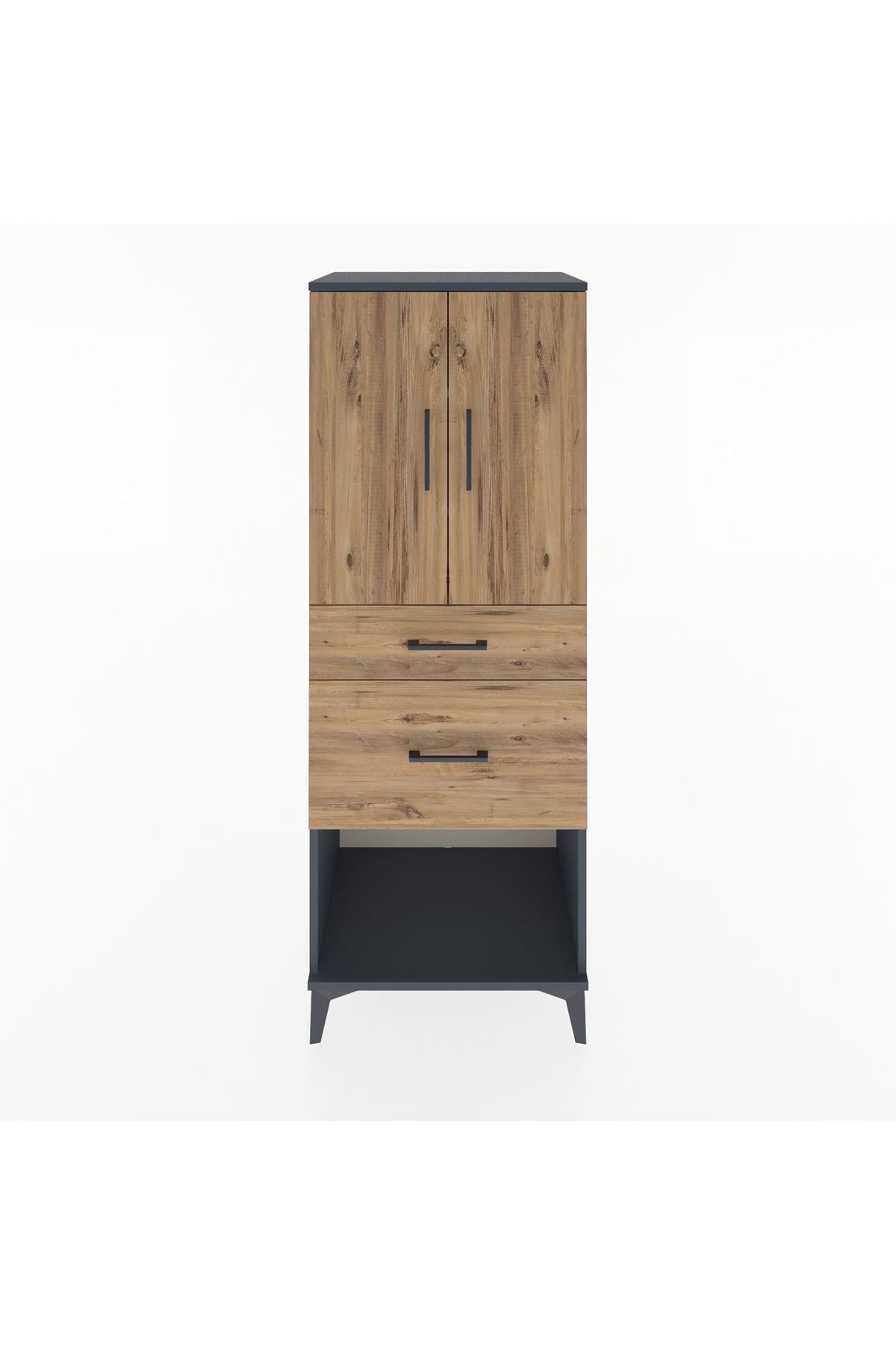 Hyperion Dolap 3 Raflı 2 Çekmeceli 2 Kapaklı 60x44x163 Antrasit-Çam