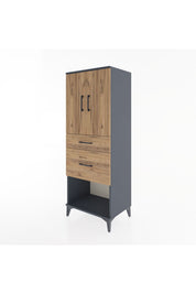 Hyperion Dolap 3 Raflı 2 Çekmeceli 2 Kapaklı 60x44x163 Antrasit-Çam