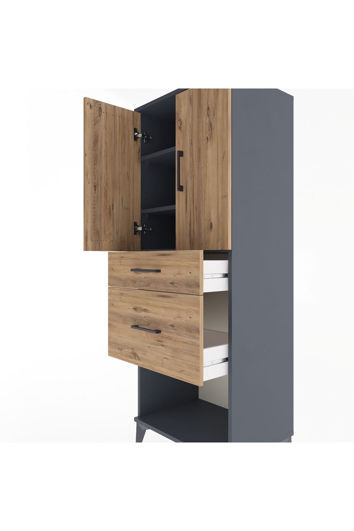 Hyperion Dolap 3 Raflı 2 Çekmeceli 2 Kapaklı 60x44x163 Antrasit-Çam